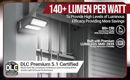 RuggedGrade 80W - Rotate III Series LED Wall Pack - 10,600 Lumens - 3000K Warm White - High Efficiency 140 Lumen per Watt - Outdoor LED Wall Light - Black Housing - DLC 5.1 Premium