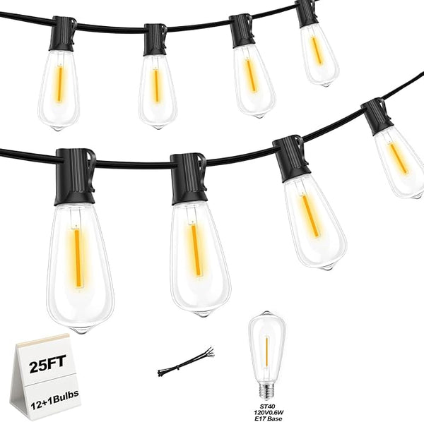 25 FT Outdoor String Lights with 13 Shatterproof Waterproof LED Edison Bulbs Connectable Hanging Patio Lights for | Lumora