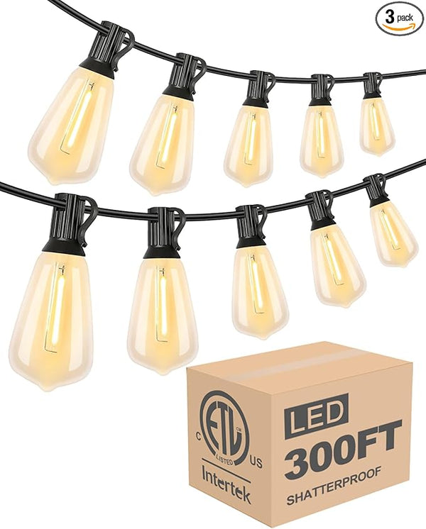Lightdot 300FT Outdoor String Lights, LED Bistro String Lights with Shatterproof ST38 Vintage Bulbs, 2200K | Lumora