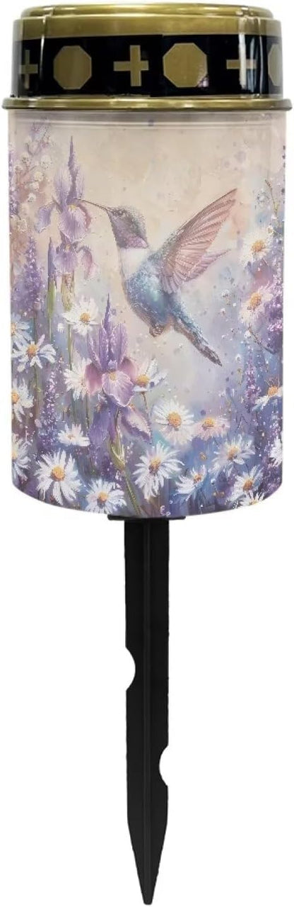 ZOUTAIRONG Solar Light for Cemetery Grave Outdoor Waterproof Powered Solar Pathway Lights 1 Pack Outdoor Cemetery Lights for Grave, Daisy Hummingbird Design