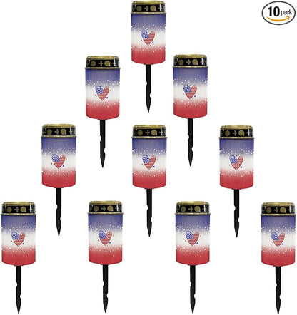 Solar Pathway Lights Outdoor Waterproof Garden Stake Lights US Flag Love Heart LED Lantern Warm White Landscape Lighting for Yard Patio Driveway Solar Powered Fairy Lights Spotlight