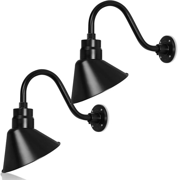 10in. Satin Black Angle Shade Gooseneck Sign Light Fixture With 14.5 in. Long Extension Arm - Wall Sconce | Lumora