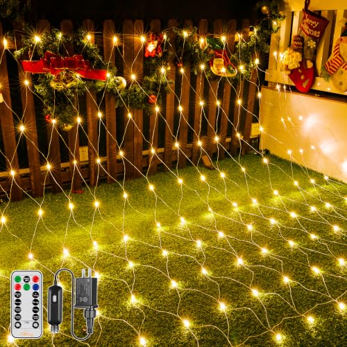 Ollny Net Lights 210LED 10x7ft, Clear Wire Christmas Outdoor Mesh Light
