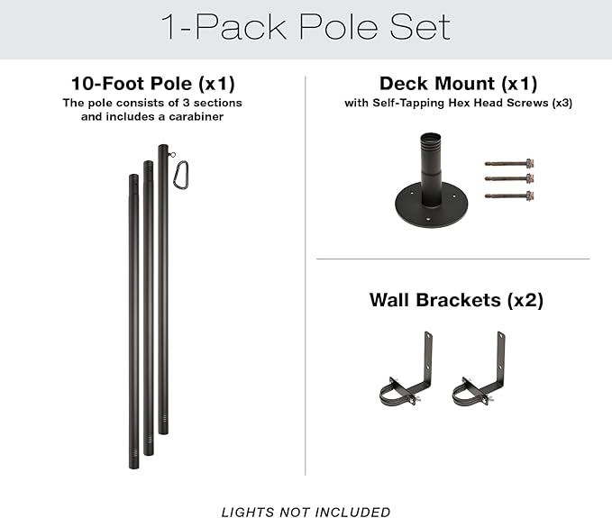 Premium String Light Pole - 1 Pack - Extends to 10 Feet - Deck Mount (Wood/Concrete) - Outdoor Path Light | Lumora
