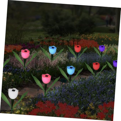 7pcs Tulips Shape Solar Led Garden Lights Pathway Outdoor Landscape Lighting Weatherproof Led Outdoor Solar Lights Auto Sensor Easy Install for Garden Decor Driveway Patio Random
