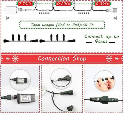 Christmas Lights Outdoor - Christmas Tree Lights - 66FT 200 LED with 8 Modes, End-to-End Plug, UL Certified, Waterproof Fairy String Lights for Xmas Tree Decorations Garden Party(Cool White)