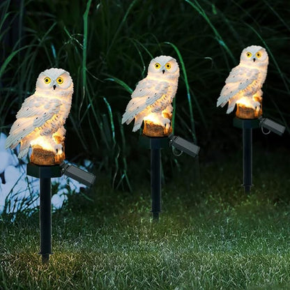 2 Pack Owl Solar Lights Outdoor Garden Resin Waterproof Garden Decorations with Stake for Patio, Yard, Lawn, Walkway Decoration Scare Birds Away(White)