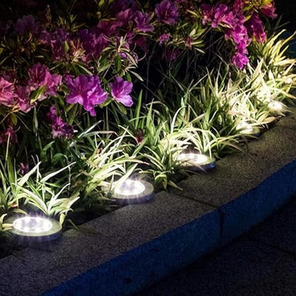 Solar In-Ground Lights Outdoor 8 LED Disk Light Solar Powered Landscape Path Lights for Garden Lawn Yard Patio Pool Patio Deck Driveway Walkway Pathway,Silver Finish,4 Pack (White)