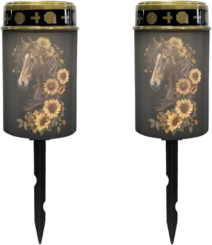 Sunflower Horse Solar Yard Light Outdoor Solar Garden Lights Pathway Solar Lights for Prayer Cemetery Solar Lights for Grave Cemetery Decor Candle Lamp