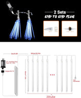 Blue 20 Tubes Meteor Shower Icicle Lights 480 LED Raindrop Lights with Timer Function - Outdoor String Light | Lumora
