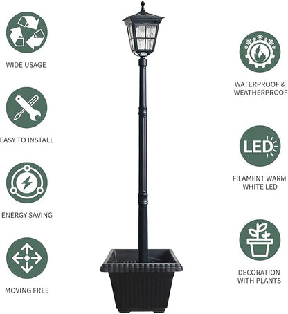 Kemeco Solar Post Light, ST4311AHP Dusk to Dawn Outdoor Bright Post Lamp with Planter for Lawn Yard Garden Patio Deck Walkway Landscape Decor (Lamp+Planter)