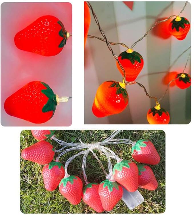 Fruit String Lights Battery Powered Indoor Outdoor Lighting Lamp Strawberry/ Grape/ Watermelon/ Lemon/ Banana for Wedding Home Birthday Garden Children's room Yard Patio Party Decorations (Strawberry)