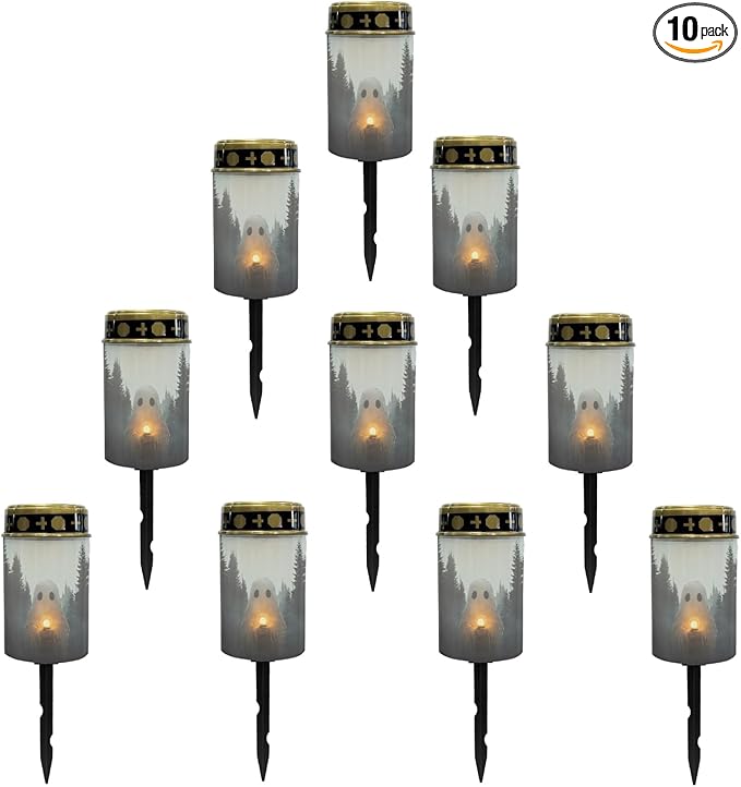 Halloween Solar Garden Lights Outdoor Waterproof Pathway Lights for Yard Patio Walkway Halloween Decoration Solar Stake Lights Outdoor Landscape Lighting-Warm White
