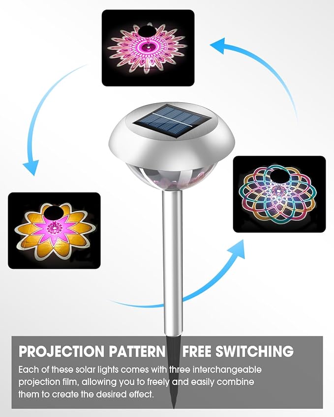 LAVAED Solar Light Outdoor Waterproof,Solar Powered Garden Lights Stainless Steel LED Outside Walkway Lamp DIY Projection Pathway Lighting for Yard Backyard Lawn Landsacpe Decorative Gifts(1Pack)