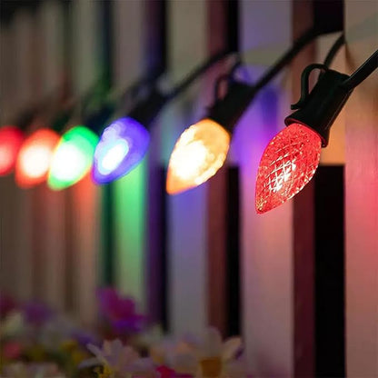Sxminer C7 strawberry Outdoor String Lights 49FT with 26 LED Bulbs(1 Spare) Waterproof Shatterproof Multicolor Bulbs,Outdoor Decoration Lights for Patio Backyard Roofline Garden Yard(black wire）