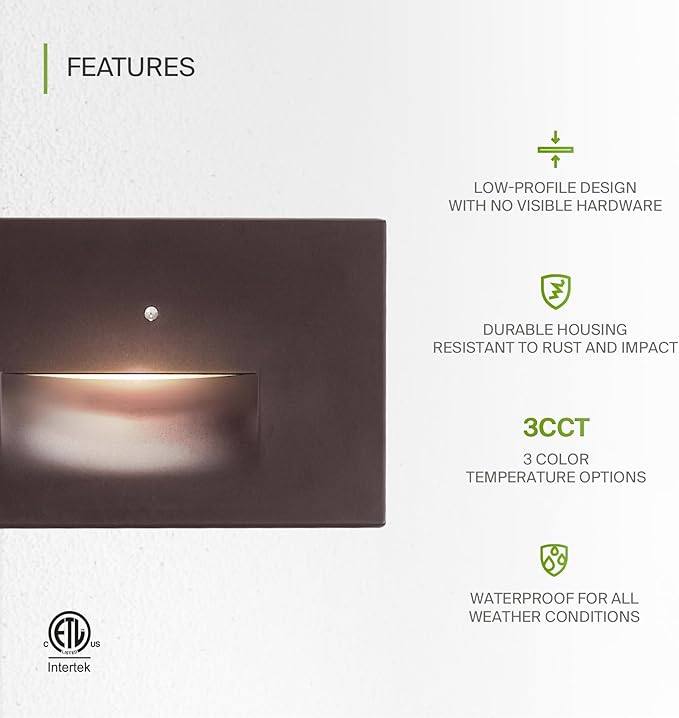 ASD LED Recessed Step Light Fixture, Dusk to Dawn Outdoor Tread Lighting | 3CCT, Photocell, Waterproof, ETL Listed | Lumora