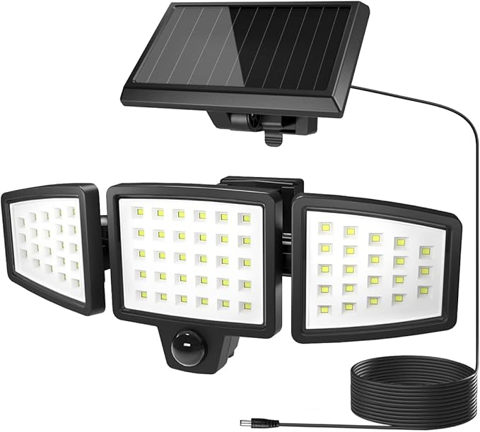Lepro Bundle - Solar Flood Light 3 Adjustable Heads with Separeted Solar Panel & 50 ft Outdoor String Lights 25 LED G40 Edison Bulbs String Lights