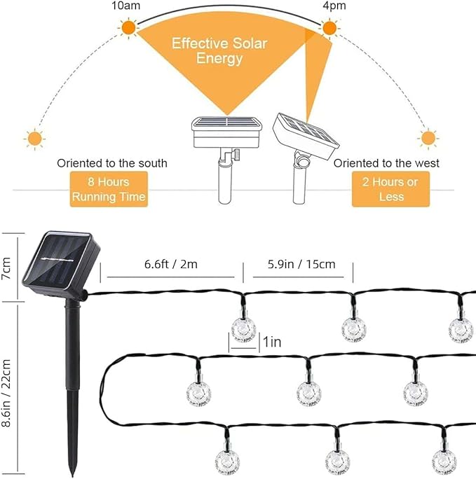 20 LED Decorations Crystal Globe Solar String Outdoor Lights with 8 Lighting Modes Waterproof Solar Powered Patio | Lumora