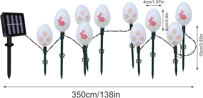 10 Easter Bunny Lamps, Solar-Powered Easter Lamps, 3.5m Holiday Lighted Decoration with Stakes | EasterEgg String | Lumora