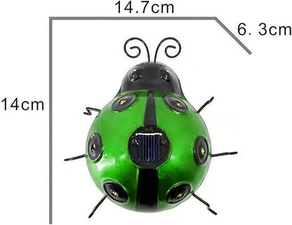 keeda Solar Ladybugs Garden Decor, Waterproof 5.5 Inch Metal Lady Bugs Cute Wall Art LED Garden Light Outside Decor for Porch Lawn Patio Balcony Pathway (Green)