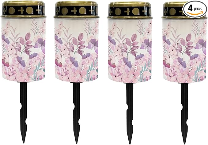 Pink Floral Solar Lights Solar Lights Outdoor Solar Pathway Lights Waterproof Solar Garden Lights LED Lantern Solar Powered Light for Outside Spotlights Garden Lantern