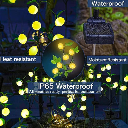 Outdoor Solar Garden Lights, 2 Pack Solar Flower Tree Lights with Realistic Lemon,Waterproof LED Solar Lights Outdoor Stake Landscape Lights for Yard Garden Lawn Pathway Decoration Light