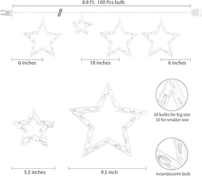 Minetom Christmas Star Icicle String Lights with 6 Drops - 9ft Star Window Lights with 100 Mini Bulbs, Plug-in Connectable Curtain Hanging Lights for Christmas Home Indoor Outdoor Party Holiday Decor