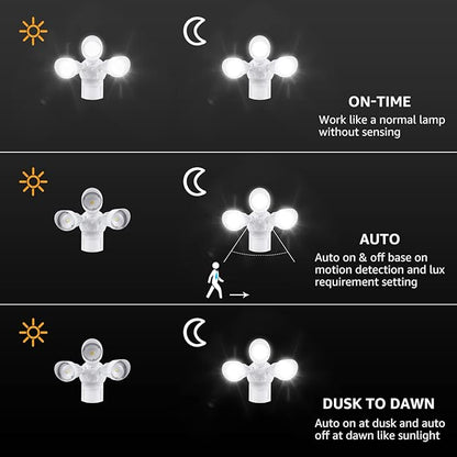 LEONLITE COB LED Security Lights Motion Sensor, Aluminum Flood Lights Outdoor, 3 Modes Motion Detector+Dusk to Dawn+Switch Control, 100-277V, Adjustable 3-Head, IP65, ETL, 5000K Daylight, White