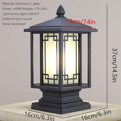 New Chinese Style Rural Villa Gate Super Bright Pillar Lights, American Black Post Light Outdoor Landscape Column Exterior Yard Garden Patio Decor Lamp