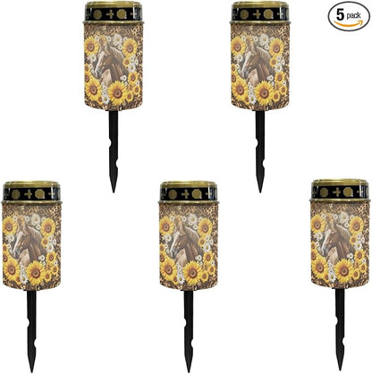 Sunflower Horse Solar Light Outdoor Pathway Lights Waterproof Horse Outdoor Decor,Garden Stake Lights for Outside Yard Patio,Solar Walkway Lights Spotlights-Warm White