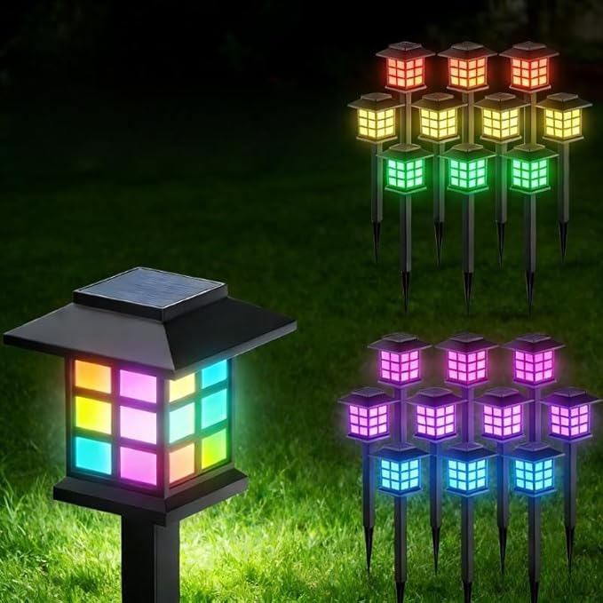 Solar LED Garden Light Lawn Light, Outdoor Path Channel Lighting, Suitable for Courtyard, Lawn and Lane Decoration, Windproof and Energy-Saving, Decorative Garden Light (22pcs Colorful Light)