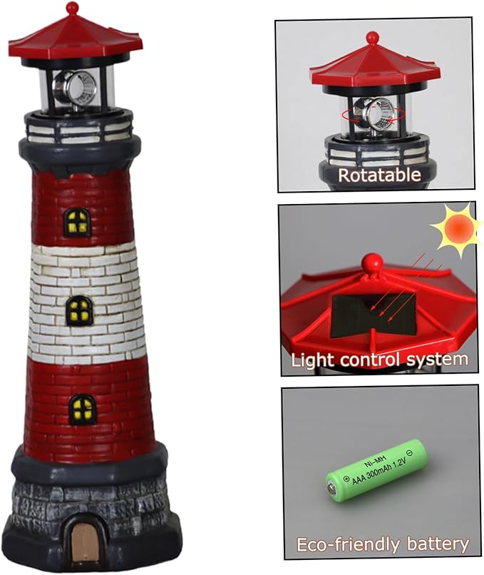 Solar Lighthouse with Rotating LED Lights, Waterproof Lighthouse Lamp, 4.7x4.7x14.8 Decorative Garden Statues Outdoor for Garden Yard Pathway Gifts Lighthouse Lamp