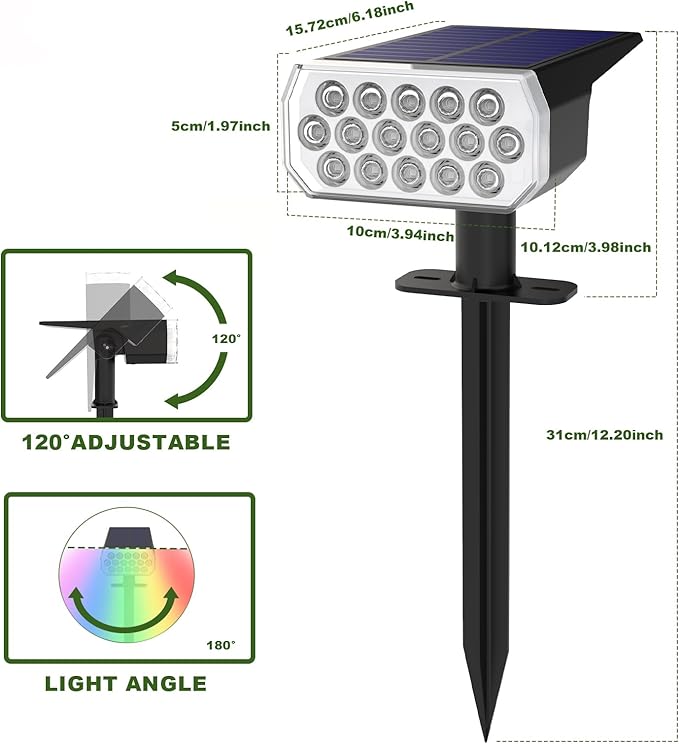 Solar Lights Outdoor Waterproof, 4 Pack RGB Solar Spot Lights Outdoor, 16 LED High Brightness Landscape Lighting, 1800mAh 8 Modes Solar Outdoor Lights for Yard Garden Decor, IP65