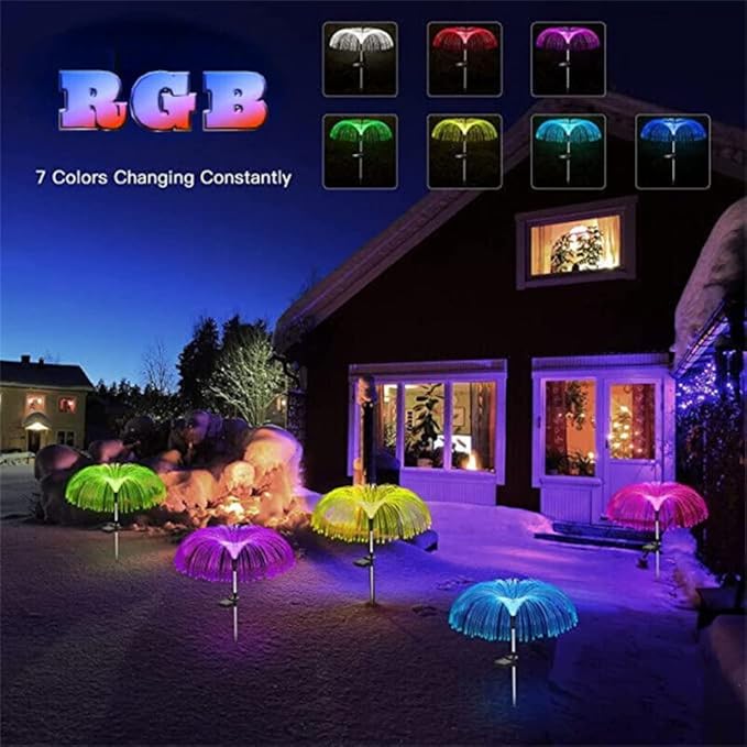 anso 2Pcs Color-Changing LED Solar Powered Jellyfish Stake Path Lights Yard Garden Decor