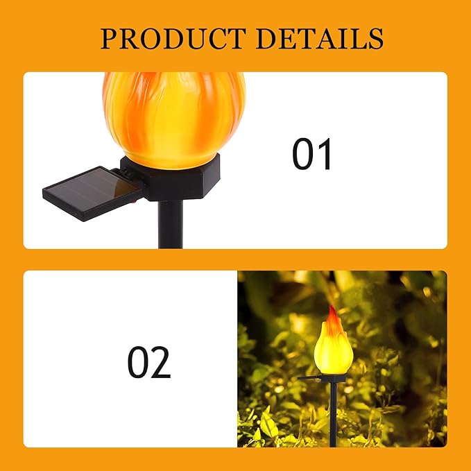 Homoyoyo Solar Flame Stake Light Outdoor Decorative Solar Lawn Lights Garden Path Lighting Plastic Flame-Shaped for Patio Backyard