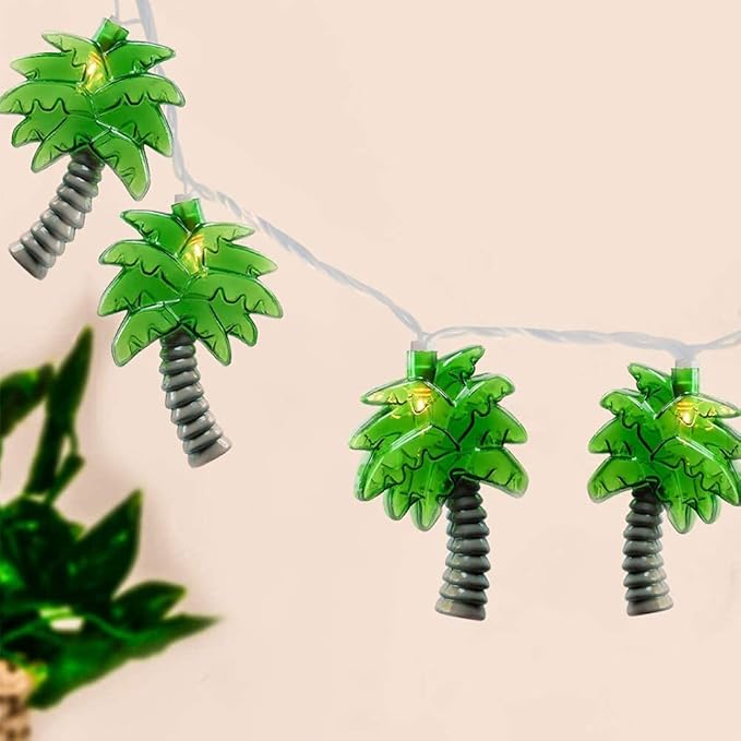 Palm Tree String Lights Outdoor, Summer Beach Themed Decoratives String Lights with 10 Palm Tree Patio Light, Plug in Indoor Fairy Lights for Outdoor Indoor Beach Tropical Party Bedroom Birthday Decor