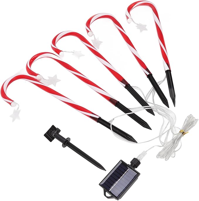 Xmas Candy Cane Lights Solar Pathway Markers 8 Modes 500mAh Battery for Outdoor Decor