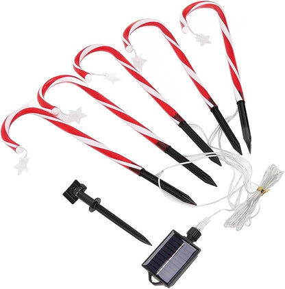 Xmas Candy Cane Lights Solar Pathway Markers 8 Modes 500mAh Battery for Outdoor Decor