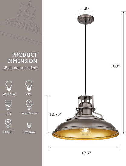 FEMILA 18" Outdoor Pendant Lights for Porch, 2 Pack, Farmhouse Pendant Light, Barn Vintage Hanging Light Fixture for Kitchen Island, Adjustable Height,Oil Rubbed Bronze Finish, 4FY15-MP-L-2 ORB