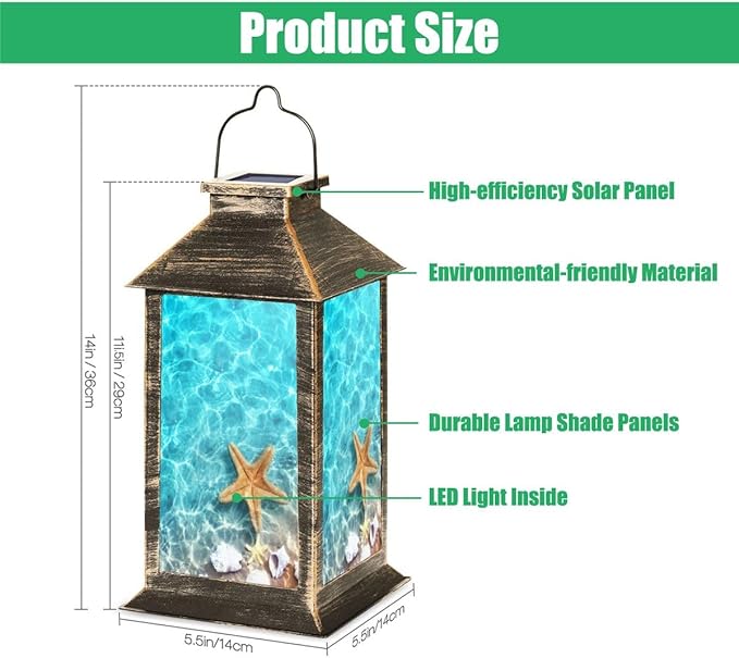 Solar Lantern Seashell Summer Beach sea Water Summer Outdoor Garden Hanging Lantern Waterproof Solar Powered Lighting Outside Table Lamp for Patio Deck Yard Camping Beach House Decor, 1 Pack