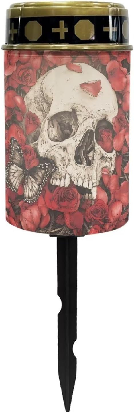 Skull Rose Solar for Cemetery Grave Memorial Stake Solar Lights Waterproof Outdoor Garden Stake Solar Cemetery Cross for Grave Yard Decorations