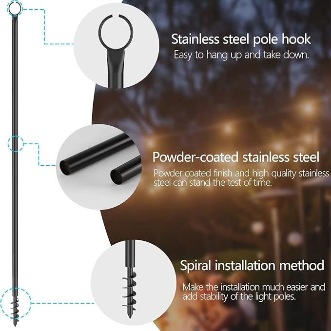 Espird String Light Poles for Outside 4 Pack, 10 Feet Outdoor String Lights Poles for String Lights, Backyard Patio | Lumora