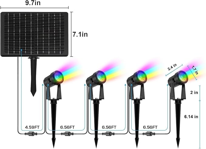 ZYAN Solar Color Changing RGB Spotlights with Remote, Separate Monocrystalline Panels & USB-C Powered 12000mAh Auto | Lumora