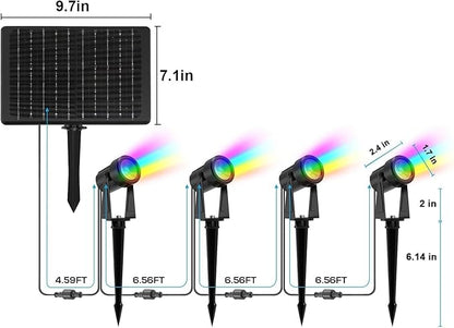 ZYAN Solar Color Changing RGB Spotlights with Remote, Separate Monocrystalline Panels & USB-C Powered 12000mAh Auto On Off, Outdoor IP65 Waterproof, for Patio Yard Garden Pathway (8 Pack)