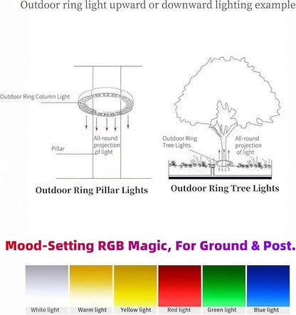 Outdoor Ring Tree Light - AC 24V Colored LED IP65 Waterproof Palm Tree Uplighting with Adjustable Tree Rings, Expandable Interlocking LED Uplighting or Downlight for Trees/Roman Columns(4 pack)