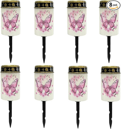 Pink Butterfly Outdoor Solar Lights LED Lantern Solar Garden Stake Lights Solar Powered Fairy Lights for Outside Cherry Blossom Solar Walkway Lights for Women Ladies,Warm White