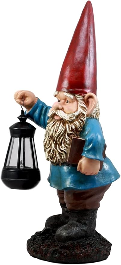 Ebros Gift Whimsical Enchanter Gnome Holding Book of Spells Statue 17.25" H Solar Path LED Light Garden Greeter Figurine Home Decorative Patio Figurine Courtesy Light