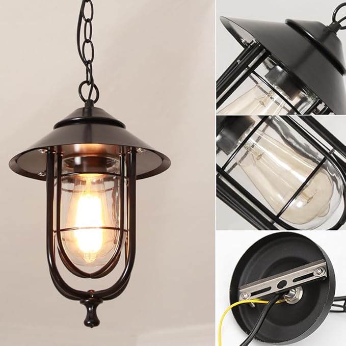 American Style Outdoor Light,Waterproof Wrought Iron with Transparent S Lampshade,Garden,Hallway,Villa Hanging | Lumora
