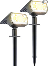 2 Packs Solar Spot Lights Outdoor, 64 LED 3000K Solar Lights Outdoor, IP67 Waterproof, Adjustable Brightness Dusk | Lumora