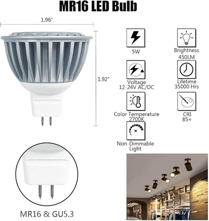 Arrownine MR16 LED Bulb Low Voltage 12-24V AC/DC,Aluminum Heat Dissipation Non-Dimmable for Indoor Recessed Spotlight Outdoor Landscape Lighting Warm White 8 Packs